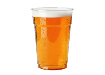 cold lager beer in a plastic pint cup for a festival or party