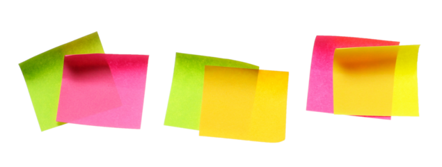 Colorful note sticker set isolated on white background. Paper sticky tape with shadow, clipping path