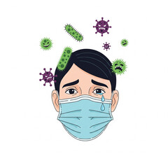 Vector of masked person with germ icons
