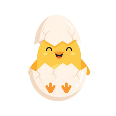 Flat vector of happy chick hatching from egg