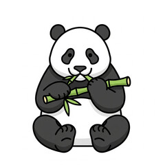 Clean flat vector of panda sitting eating bamboo