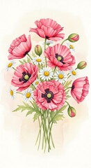 Obraz premium A beautiful bouquet of pink poppies and daisies. 