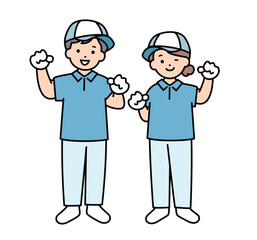 引越し業者　配送　配達　スタッフ　業者　男女　全身　イラスト素材