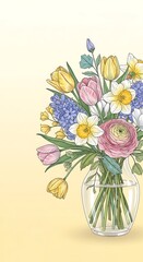 Obraz premium A beautiful bouquet of flowers in a clear vase. 