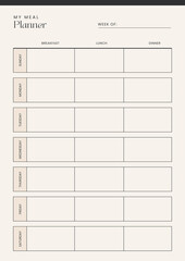 Minimalist weekly planner template featuring a clean layout for daily tasks and appointments with...
