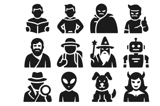 Alien animal icons vector explorer sidekick mentor robot ai wizard villain character