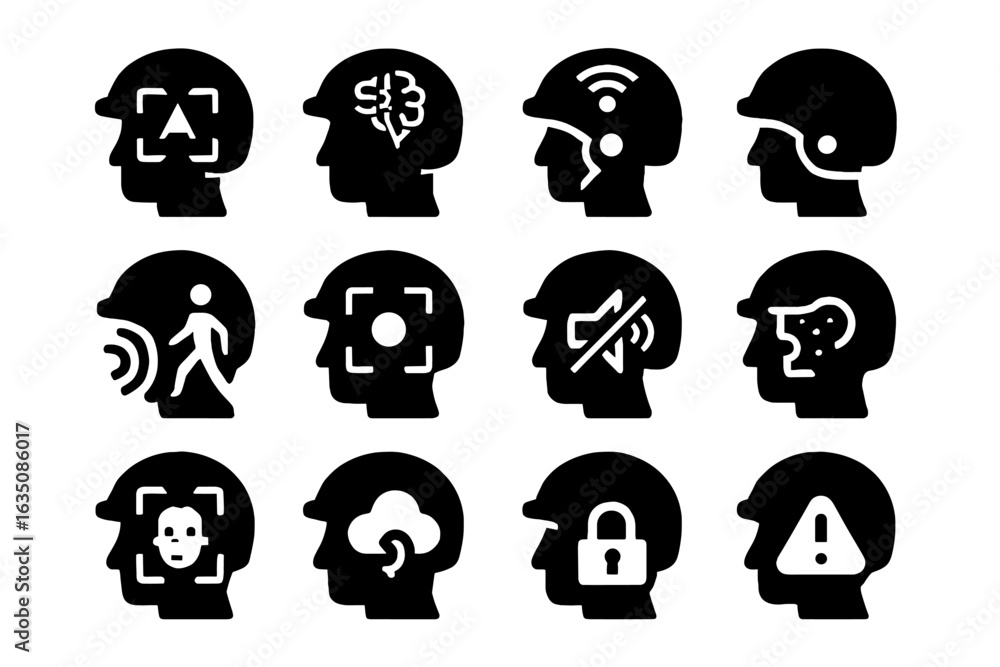 Poster scanner facial smart encrypted icons thermal sync noise icon vector module cloud