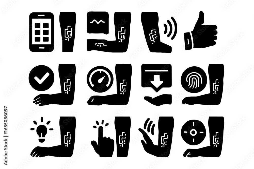 Poster alert smart sensor vibration biometric icon status command vector tattoo confirmation control
