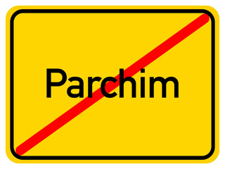 Illustration of a city exit sign for the city of Parchim