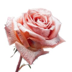 Dew-kissed pink rose, isolated, studio shot, romantic greeting card