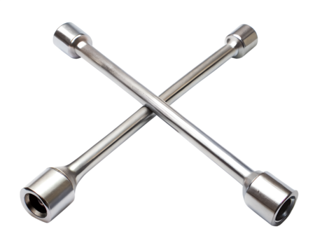 Cross shaped lug wrench for changing car tires, isolated on transparent background