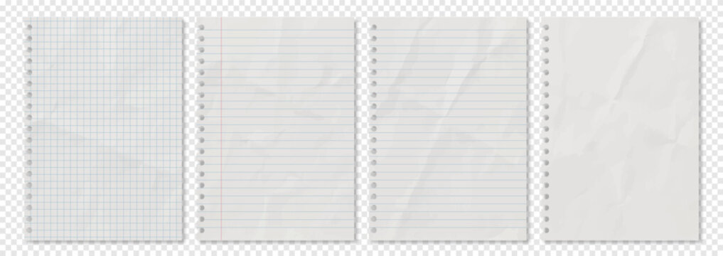 Crumpled Spiral Notebook Paper Templates Set – Graph, Ruled & Blank Vector