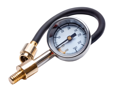 Tire pressure gauge with hose and connection isolated on transparent background - Powered by Adobe
