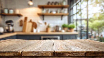 Elegant Wooden Table on Kitchen Bench Background for Home Decor Inspiration