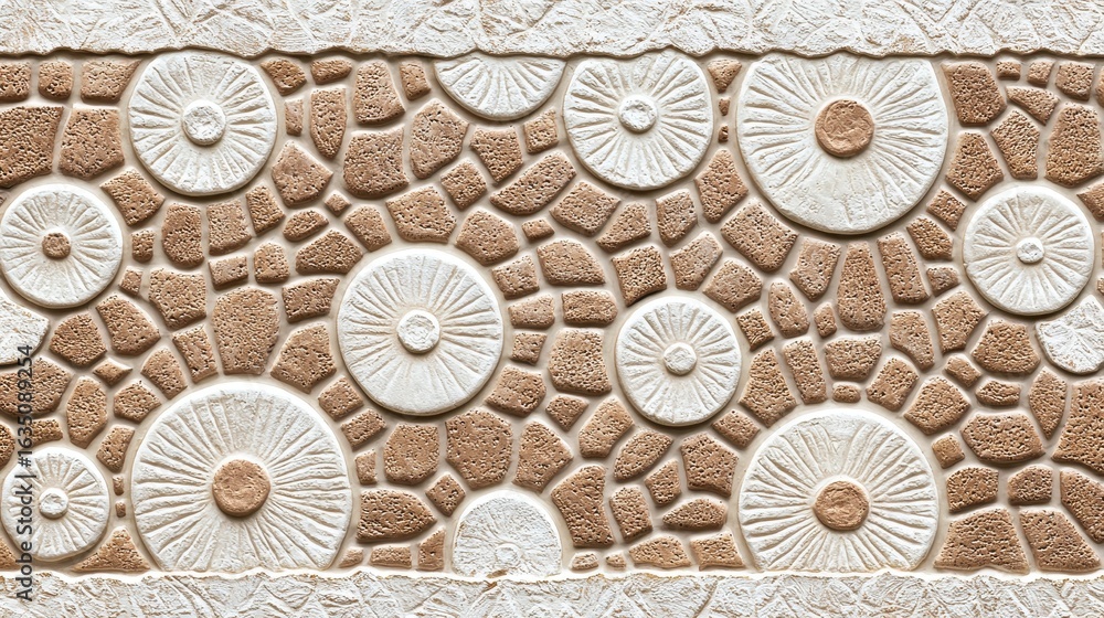 Poster intricate wall texture featuring decorative circular patterns and stone-like elements in earthy tone