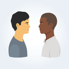 A character illustration of a black man and a white man side view profile