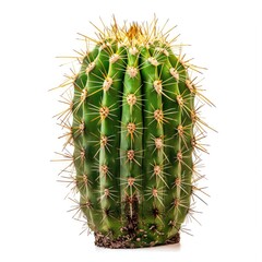 Green Barrel Cactus Isolated, White Background, Desert Plant, Botanical Illustration, Garden Decor