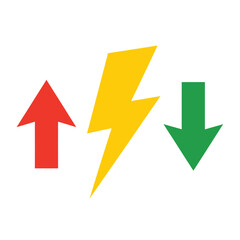 Lightning bolt with upward and downward arrows representing energy change