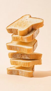 Naklejki Levitating toast slices captured in mid-air with surreal minimalism and dramatic shadows, perfect for abstract food concepts or artistic visual metaphors
