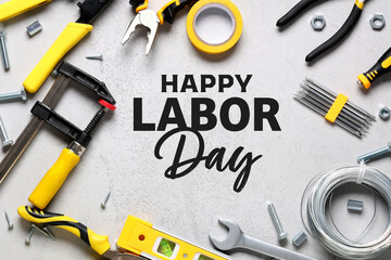 Frame made from construction tools on white grunge background