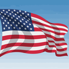 Fototapeta premium A vibrant illustration of the American flag waving gracefully in a blue sky.