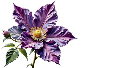 Watercolor Purple Blue Clematis Impasto - Digital Illustration PNG Isolated