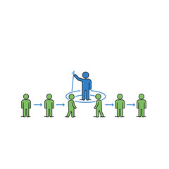 Group of people following leader with arrows diagram illustration  