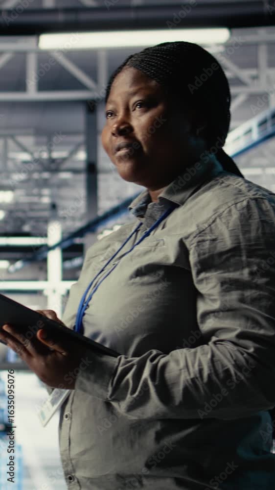 Poster vertical video data center employee monitoring infrastructure processes, reviewing operational metri