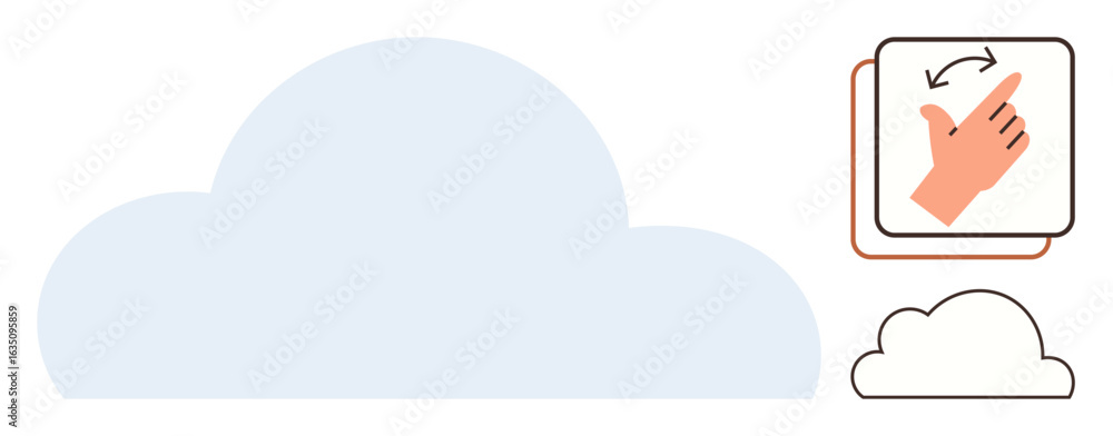 Poster hand performing swipe gesture next to cloud in blue and outline style. ideal for interface, technolo