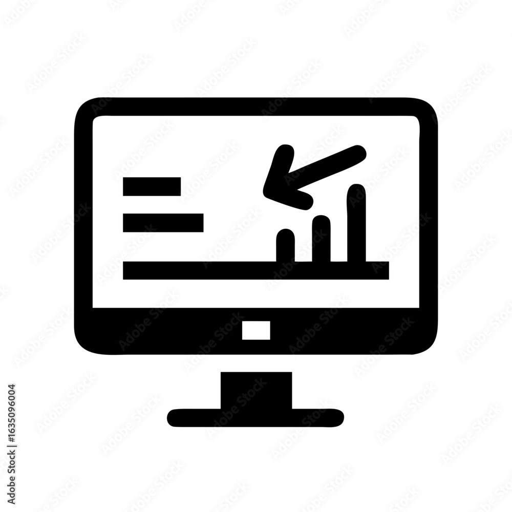 Poster Monitor showing business graph pointing downward indicating loss or negative trend analysis data on screen