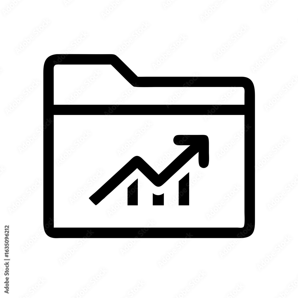 Poster black outline of a folder with an upward trending graph inside representing data analysis and growth
