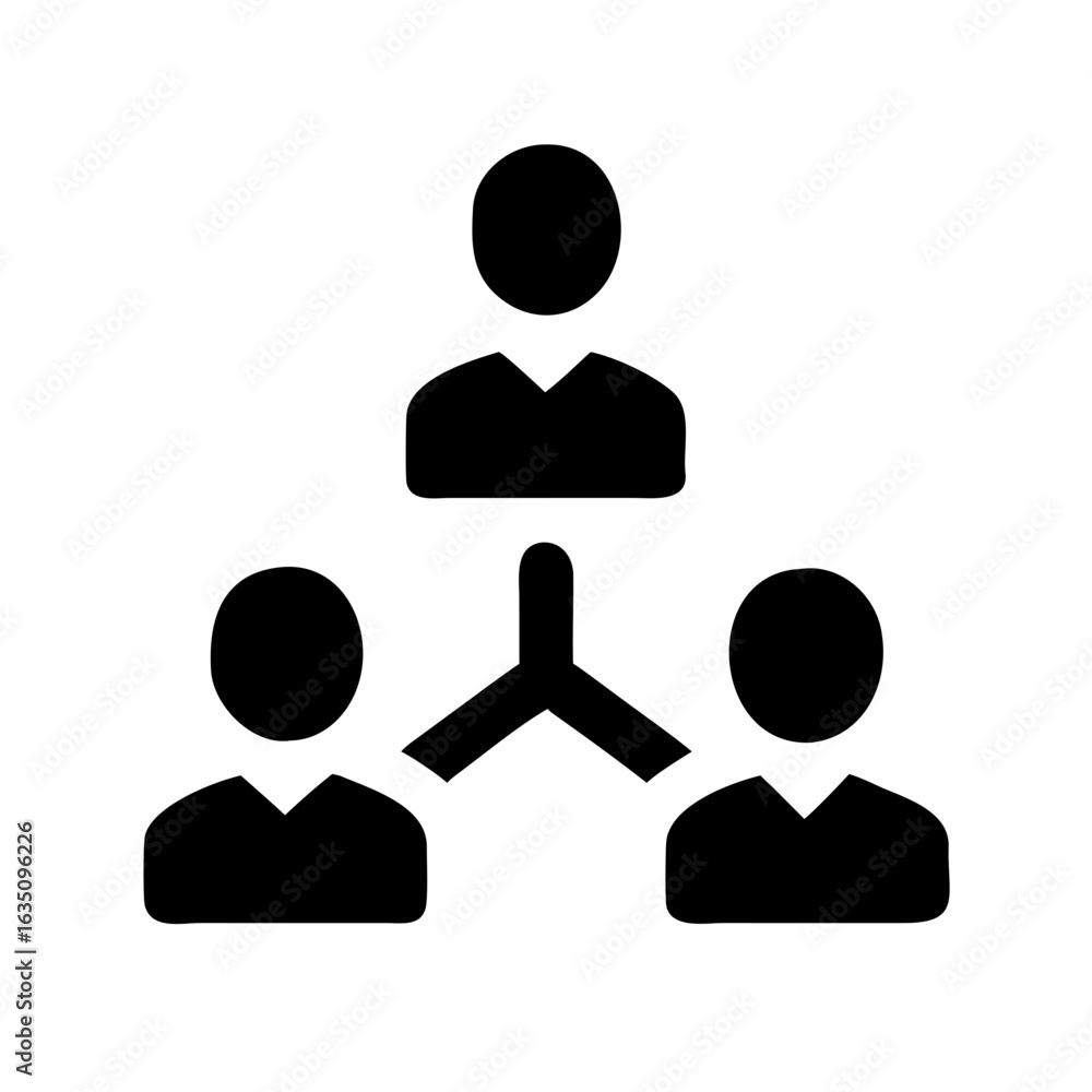 Aufkleber black silhouette of three people connected by a y shaped connector representing a network or hierarc