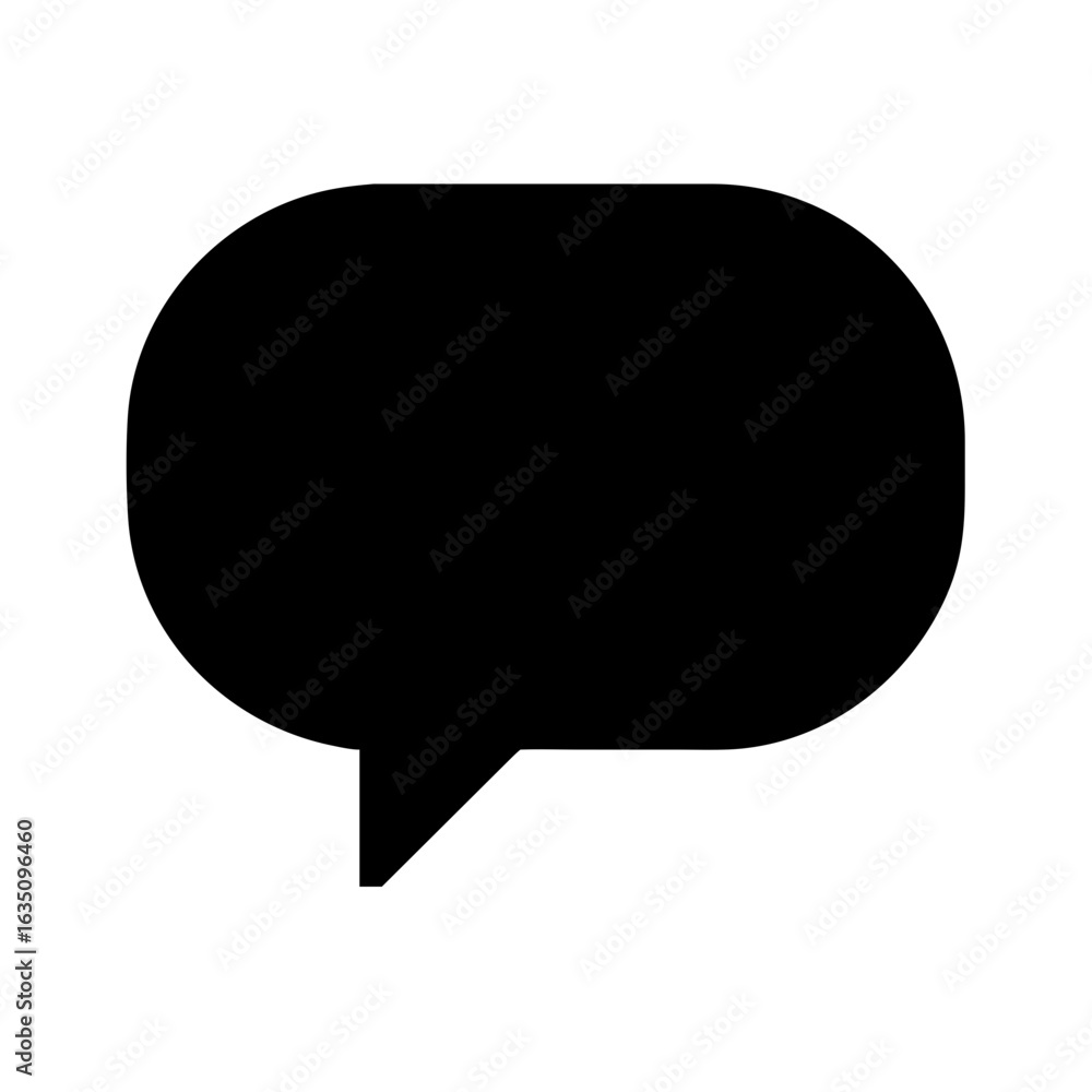 Poster black speech bubble with rounded corners and a small triangular point on a white background design e