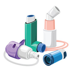 Collection of asthma inhalers and spacers for respiratory health
