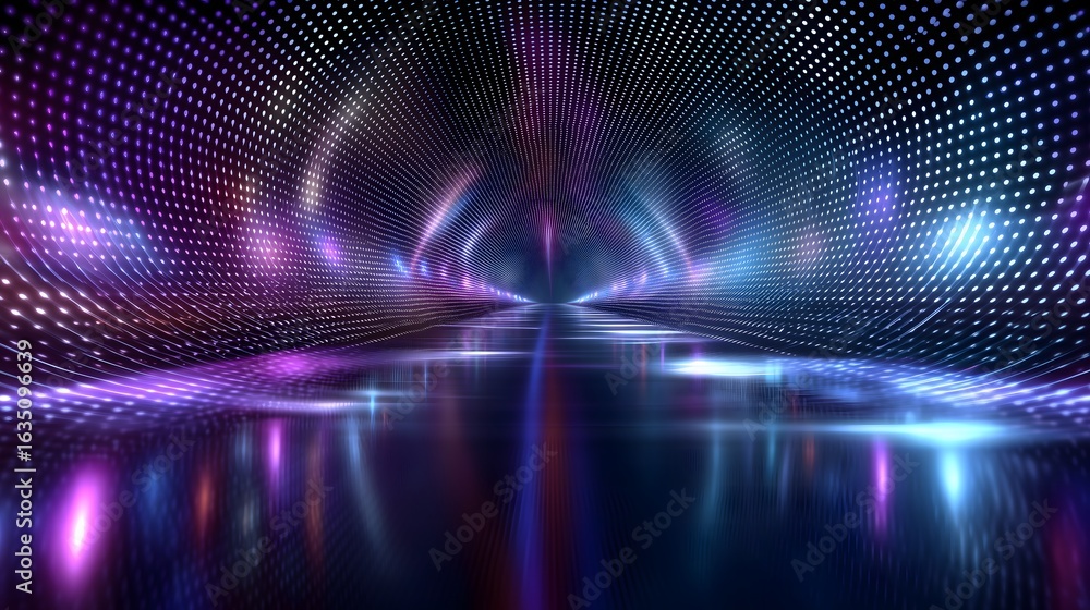 Poster immersive 3d mesh tunnel with data glow and vanishing center perspective