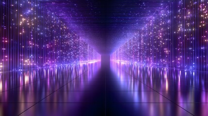 Fototapeta premium Immersive 3D light tunnel with cinematic mesh and vanishing point effect