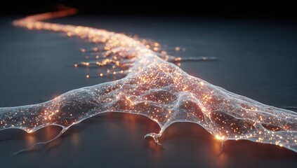 Abstract glowing network flowing over a dark surface