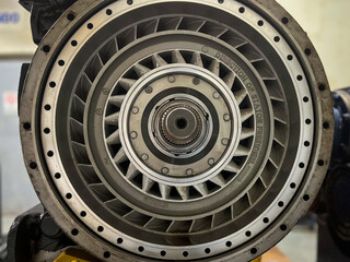 Close up of turbine pump allison transmission, showing turbine pump and stator in converter housing
