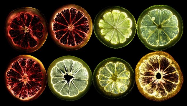 Close-up citrus slices in vibrant hues