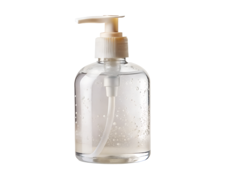 Hand sanitizer gel dispenser bottle with pump for hygiene and protection isolated on transparent background