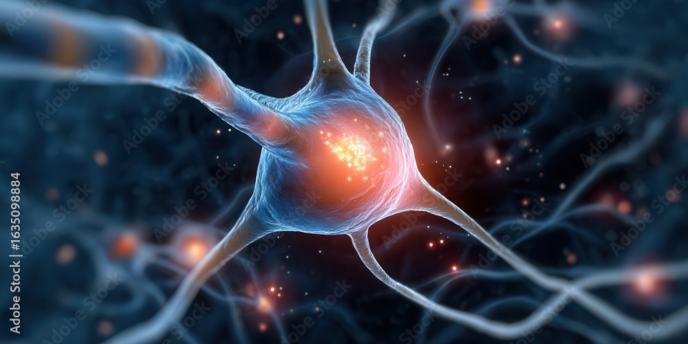 Poster detailed view of a neuron showcasing its structure and connections