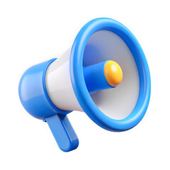 3d icon of blue megaphone isolated on transparent background