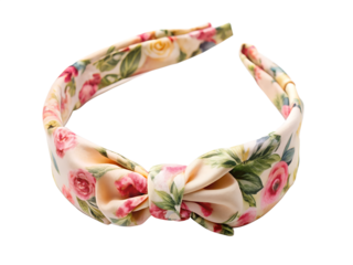 Floral print fabric headband with a bow knot, isolated on transparent background