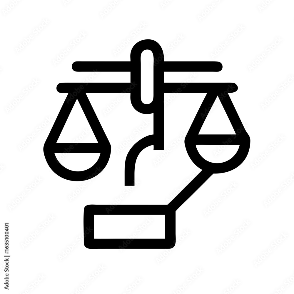 Poster illustration of a balance scale with geometric shapes and connected lines on a white background view
