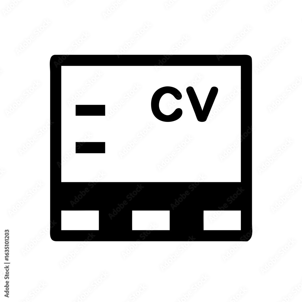 Poster a simple black and white icon depicting a cv document interface with three buttons and two lines