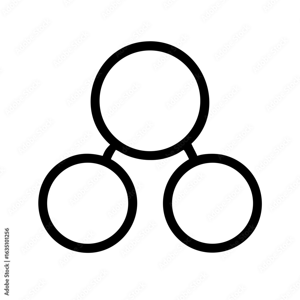 Poster three circles connected in a hierarchical structure with a top circle and two bottom circles in blac
