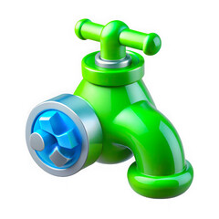 3d icon of green faucet isolated on transparent background