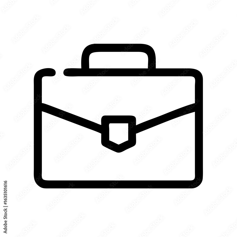 Poster illustration of a black outlined briefcase with a handle and a clasp on a white background design st