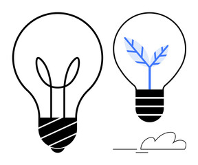 Lightbulb with plant sprouting inside, representing eco-friendly ideas and sustainable innovation. Ideal for innovation, energy, environment, sustainability, growth, ecology creativity. Simple flat