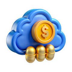 3d icon of 3d cloud icon with dollar coin and capsules isolated on transparent background